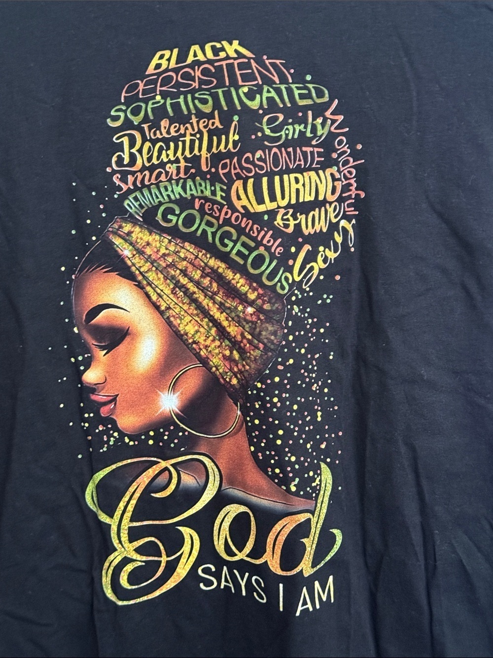 "God Says I Am" Black Graphic Women's Tee - Picture 3 of 6